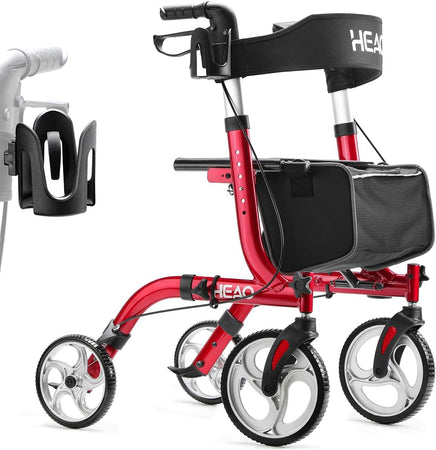 Folding Rollator Walker for Seniors with Cup Holder and 10" Wheels