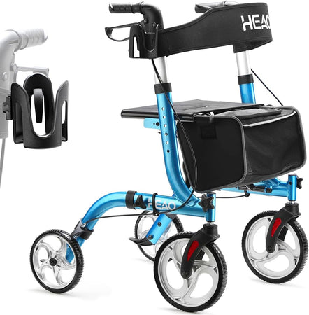 Folding Rollator Walker for Seniors with Cup Holder and 10" Wheels