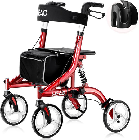 Rollator Walker with Seat & Shock Absorber, 4 x 10" Wheels for Seniors