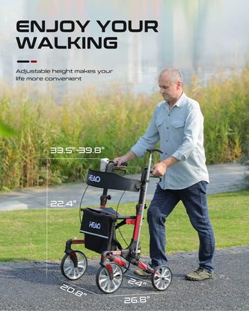 Rollator Walker with Seat, Shock Absorber for Senior with Cup Holder