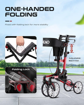 Rollator Walker with Seat, Shock Absorber for Senior with Cup Holder