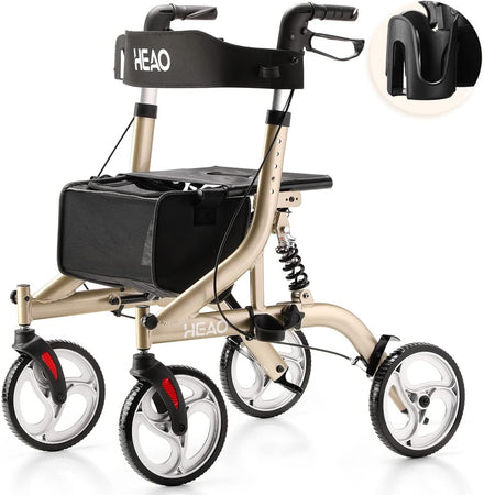Rollator Walker with Seat & Shock Absorber, 4 x 10" Wheels for Seniors