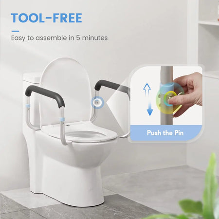 Tool Free Toilet Safety Rail