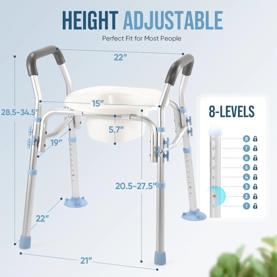 Adjustable Raised Toilet Seat with Arms Size